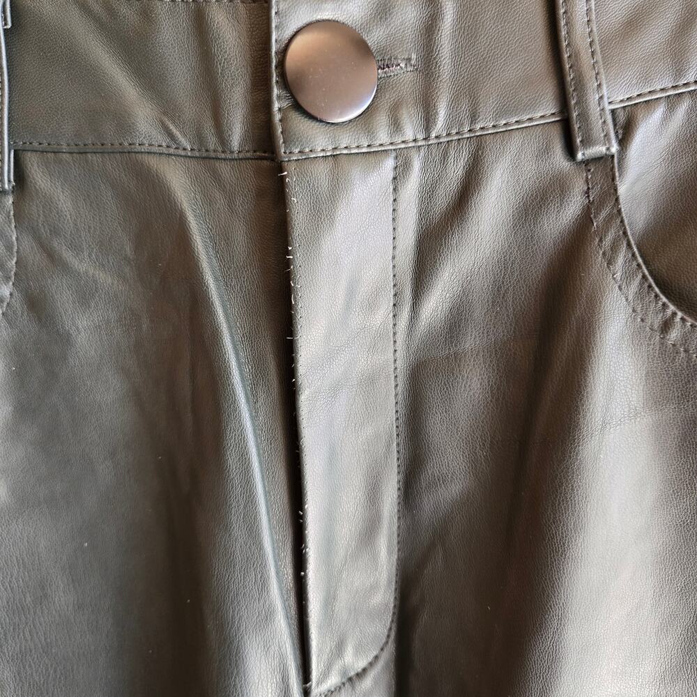 Zara Faux Leather Culotte Pant Wide Leg Dark Green High Waist Flare Crop S Y2K - Picture 4 of 7